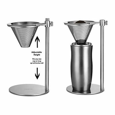 L'ÉPICÉA Pour Over Coffee Maker Set, Pour Over Coffee Maker with Stand, Adjustable Stainless Steel Stand, Wooden Base, Paper Filters, Cone Glass