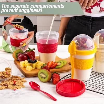 Breakfast On the Go Plastic Cups with Lids, Yogurt Bowls with Topping  Cereal Oatmeal or Fruit Container, Snack Cup and Spoon for Lunch Box,  Portable 