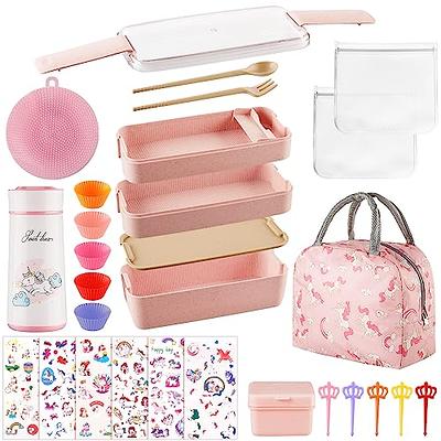 Dandat Unicorn Lunch Box Set, Pink Bento lunch box, Insulated Lunch Bag,  Unicorn Water Bottle, Stickers