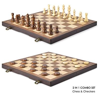  Juegoal Wooden Chess & Checkers Set with Storage Drawer, 12  Inch Classic 2 in 1 Board Games for Kids and Adults, Travel Portable Chess  Game Sets, 2 Extra Queen, Extra 24