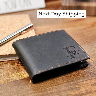 Wallet Brown Trifold - RFID Lining - Personalized Men's Leather Wallet with  Engraved Monogram