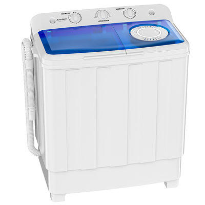 Erivess Portable Twin Tub 18lbs Washing Machine with Drying Rack, 11lbs  Washer Mini Compact Laundry Machine with 7lbs Spinner, Semi-automatic  Washer