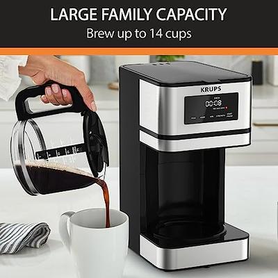 KRUPS Simply Brew Stainless Steel and Glass Carafe Drip Coffee Maker 14 Cup  Programmable, Customizable, Digital Display, Warming Function Coffee  Filter, Dishwasher Safe, Drip Free Silver and Black - Yahoo Shopping