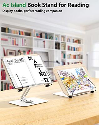 Amasrich Book Stand for Reading, Adjustable Holder with 360° Rotating Base  & Page Clips, Foldable Desktop Ricer for Cookbook,Sheet