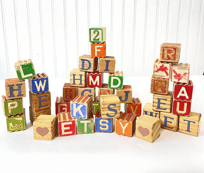 Lot of 9 Vintage Wooden Baby Blocks Toys Wood Block Letter Color Eagle Bird