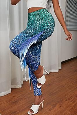 Mermaid Plus Size Yoga Leggings, Scale Print, Ombre, Blue, Purple