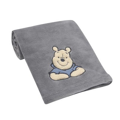 Disney Baby Winnie the Pooh Hugs Gray Soft Fleece Baby Blanket