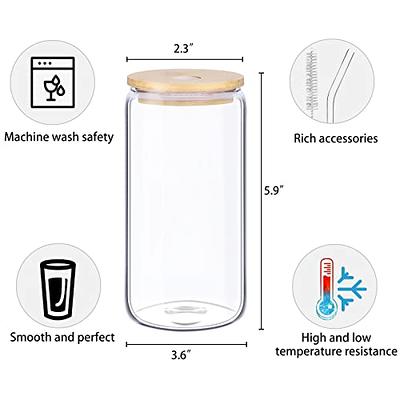 Beer Can Glass with Bamboo Lid and Straw Regular Mouth Can Shaped Clear  Drinking Glass