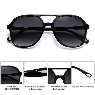 Retro Oversized Square Polarized Sunglasses for Women Men Vintage Double  Bridge Shades UV400 Classic Large Metal Sun Glasses