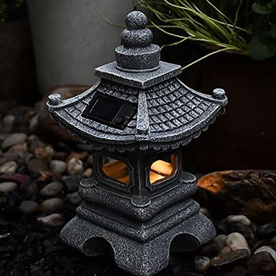 Gardenfans Solar LED Pagoda Lantern Garden Statue Light Outdoor Zen Garden Japanese Lantern for Landscape Balcony Patio Porch Yard Art Decor 6.7H