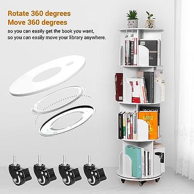 VECELO White 4 Tier Rotating Bookshelf 360 View Display Unique