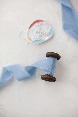 Dusty Blue Frayed Silk Ribbon 2 Wide BY THE YARD 