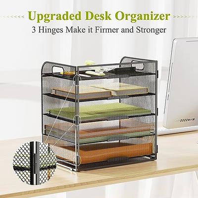 Supeasy 5 Tier Desk Organizer with Handle & 3 Pen Holders, Mesh Paper/File  Organizer for Desk, Paper Letter Tray Organizer for Office Supplies (White)