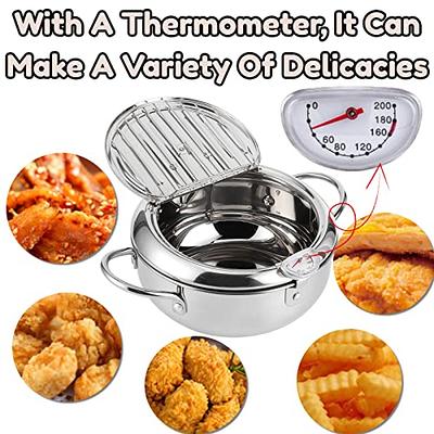 Deep Fryer Pot Fryer Pan 2.2L 304 Stainless Steel With Temperature Control  Lid