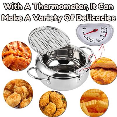 2.2L Deep Fryer Pot Non-sticky Kitchen Deep Frying Pan Fry Foods  w/Thermometer