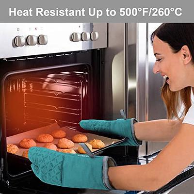 Rorecay Extra Long Oven Mitts and Pot Holders Sets: Heat Resistant Silicone  Oven Mittens with Mini