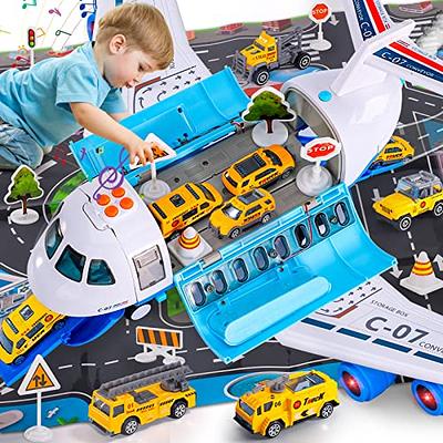 Airplane Toy with Car Toy Helicopter Set, Take Apart Toy for Play Set Boy Toddler Cargo Transport Airplane Gift Age 3 4 5 6 8 Years Old, 5 Mini
