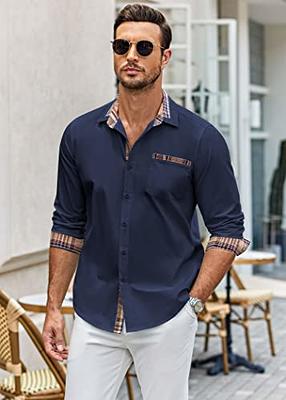 COOFANDY Men's Casual Long Sleeve Shirt Slim Fit Button Down Plaid Collar  Dress Shirt Blue Large - Yahoo Shopping
