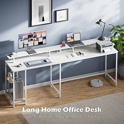 Huuger 55 inch Computer Desk with 3 Drawers, Office Desk Gaming Desk with LED Lights & Power Outlets, Home Office Desks with Storage Space for