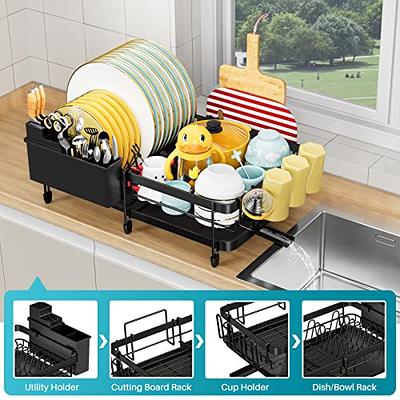 PXRACK Dish Drying Rack, Dish Rack for Kitchen Counter with Utensil Holder,  Space-Saving Durable Dish Drainer Organizer with Drainboard for Kitchen,  Black - Yahoo Shopping