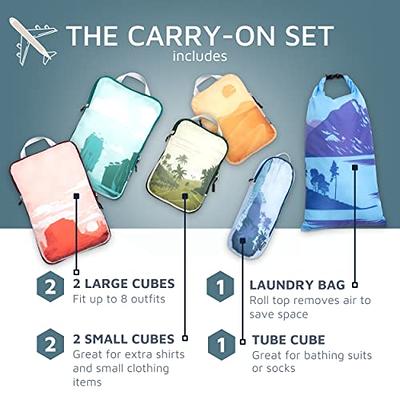 Compression Packing Cubes for Travel - Luggage and Backpack Organizer  Packaging Cubes for Clothes (Dusty Teal and White, 2 Piece Set)