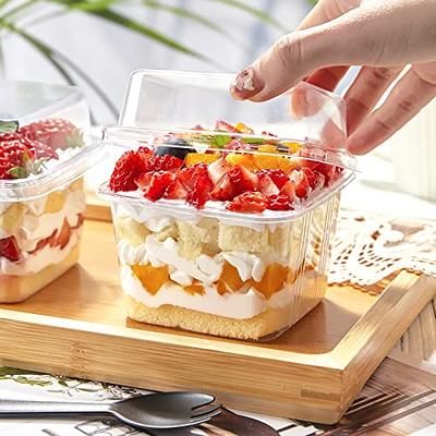 TOFLEN 50Ct 8 oz Square Plastic Dessert Cups with Lids and sporks, Clear  Plastic To Go Dessert Container Cake Cup for Yogurt Parfait, Fruit Banana  Pudding, Mousse, Strawberry Shortcake - Yahoo Shopping