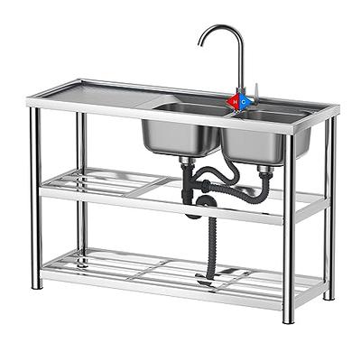 Free Standing Stainless-Steel Single Bowl Commercial Restaurant Kitchen  Sink Set w/Faucet & Drainboard, Prep & Utility Washing Hand Basin  w/Workbench