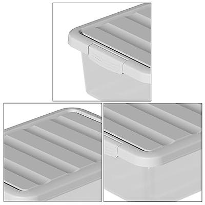 Tyminin Plastic Storage Bin with Clear Lid and Grey Handle, 6 Packs