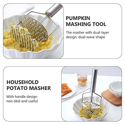 Obsoorth Mashed Potato Masher Stainless Steel Foldable Non Stick 12 inch Long Handle Heavy Duty Smasher Kitchen Tool with Small Holds for Avocado