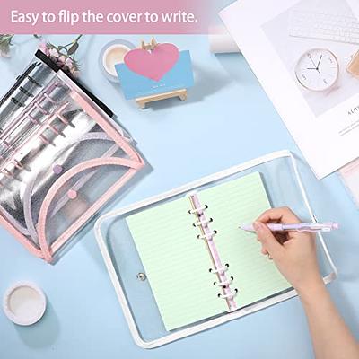 Personal A5 Transparent PVC Binder Cover Clear Soft PVC Notebook Shell Rose  Gold 6 Rings Protector with Snap Button Closure Loose Leaf Folders