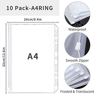 40pcs Binder Pockets A4 Size 3 Hole Binder Pockets With Zipper Binder For  3-ring Binder Loose Leaf Bags Waterproof
