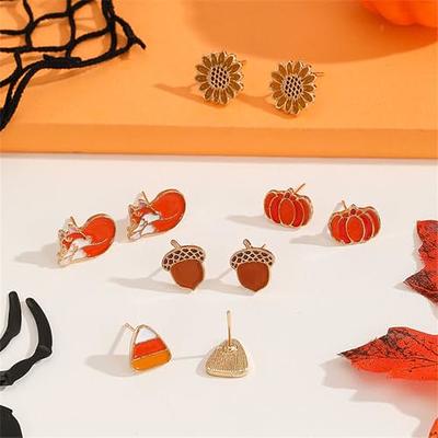 MALOYANVE Small Pumpkin Stud Earrings for Women Girls Halloween