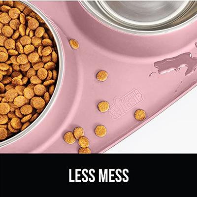 Gorilla Grip Slip Resistant Pet Bowls and Silicone Feeding Mat Set, Catch Water and Food Mess, Raised Edges for No Spills, Stainless Steel Cat and Dog