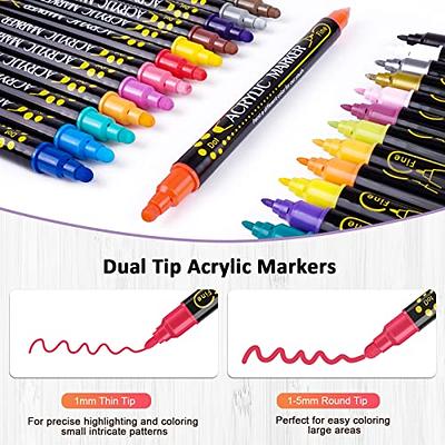 24 Colors Acrylic Paint Pens, Dual Tip Acrylic Paint Markers with Brush Tip  and Fine Tip, Acrylic Pens for Rock Painting, Wood, Canvas, Stone, Glass
