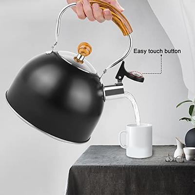 Tea Kettle, 2.6 Quart/2.5 Liter Whistling Tea Kettle, Tea Pots for Stove  Top Food Grade Stainless Steel with Wood Pattern Folding Handle - Creamy
