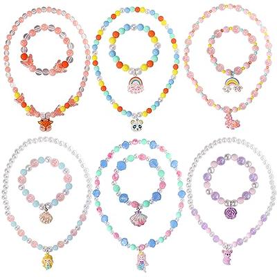 Anronal 6 Sets Toddler Play Jewelry Beaded Necklace and Bracelet for Little  Girls, Packaged in Gift Box, Dress up Necklace Bracelet Set Pretend