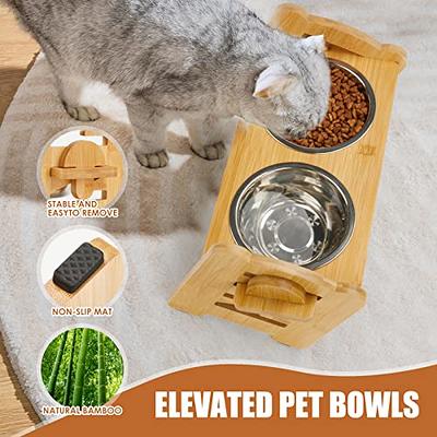 Elevated Dog Bowls for Cats and Dogs, Adjustable Bamboo Raised Dog Bowls  for Sma