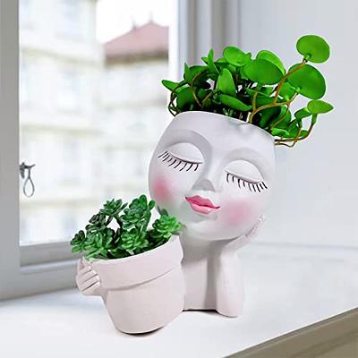 Happy Face Planter Pot Fun Ceramic Head Planter Blue Ceramic