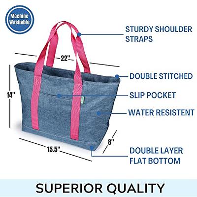 Simple Modern Tote Bag for Women | Large Work Shoulder Bag with Zipper Top  and Water-Resistant Exterior for Travel, Gym and Pool with Pockets | 22