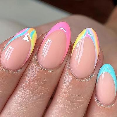 Pink French Tip Press on Nails Almond Acrylic Nails Glue on Nails Hot Pink  Nails Press on False Nails with Designs Artificial nails Medium