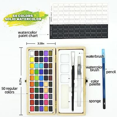 Paint Set 50 Travel Watercolor Palette with Paper, Brush, Pen