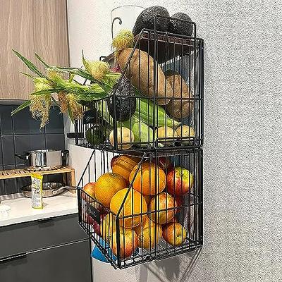 4-Tier Wood Fruit Vegetable Storage Rack Stand Stackable Fruit