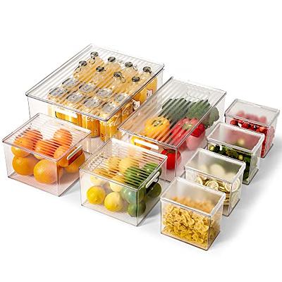 8 PCS Set Stackable Plastic Food Storage Bins - Refrigerator Organizer with  Handles for Pantry, Kitchen,Countertops, Cabinets