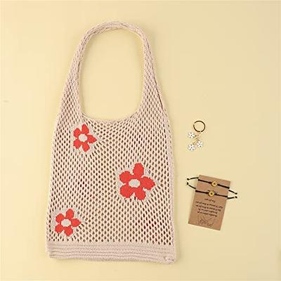 Fashion Vacation Crochet Tote Bag Aesthetic Bag Y2k Nitted Shoulder Bag  Summer Mesh Beach Bags Handbag For Girls(Orange) 