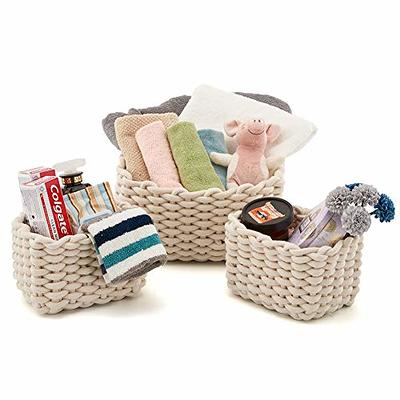 Set of 3 Small Wicker Baskets for Storage, Woven Nesting Bins with