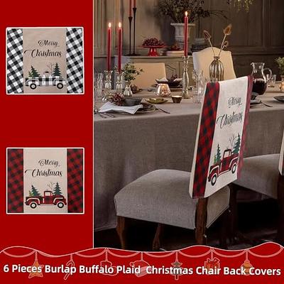 Christmas Chair Back Cover Black White Plaid Printed Chair Cover Xmas Chair  Slipcover Home Kitchen Chair