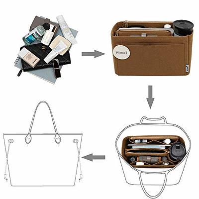 5 Pack Clear Handbag Organizer Cosmetic Insert Purse Organizer Transparent Makeup Travel Pouch Liner with Handle Brown