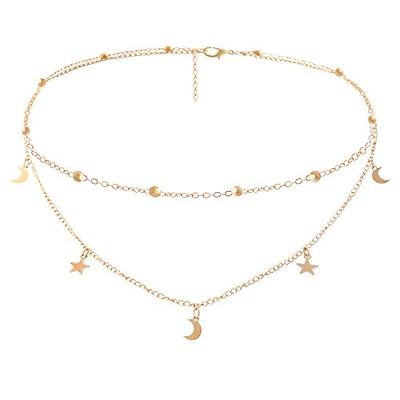 Layered Necklace Chain for Women Girls - Stars and Moon Choker
