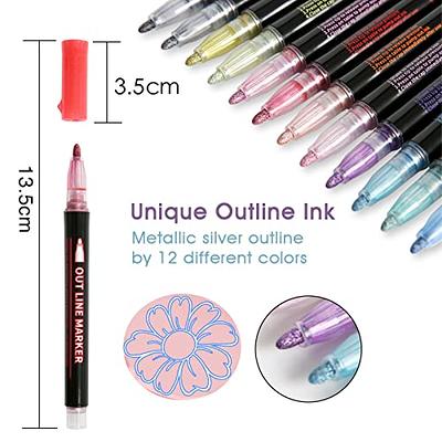 12/24 Colors Shimmer Markers Doodle Outline Dazzles Metallic Double Line  Glitter Pens Set Super Squiggles