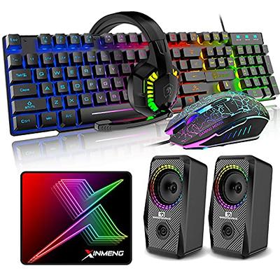 Gaming Keyboard and Mouse Combo with Headset, RGB Rainbow Backlit 104 Keys USB Wired Keyboard Mechanical Feeling, Gaming Headset with Microphone